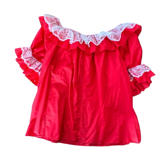 Square Up Fashions Women’s Red Ruffled Lace Trim Blouse Peasant Fiesta Size XXL - Picture 4 of 5